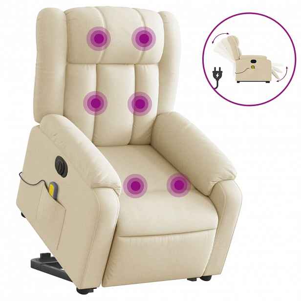 vidaXL Elektrické zvedací masážní polohovací křeslo krémové textil