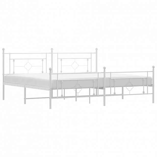 vidaXL Kovový rám postele s hlavovým a nožním čelem bílý 193 x 203 cm