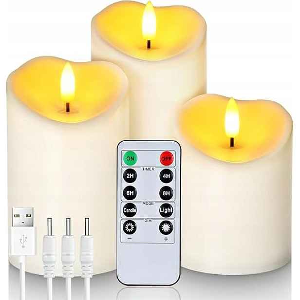 Led svíčky 3 ks bez plamene, nabíjené přes Usb dálkové ovládání, časovač