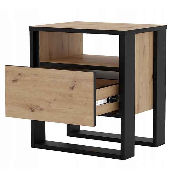 Noční stolek Vera dub artisan černý U šuplík