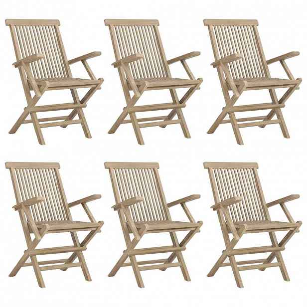 vidaXL Skládací židle 6 ks, šedé, 56x61x89 cm, masivní teak