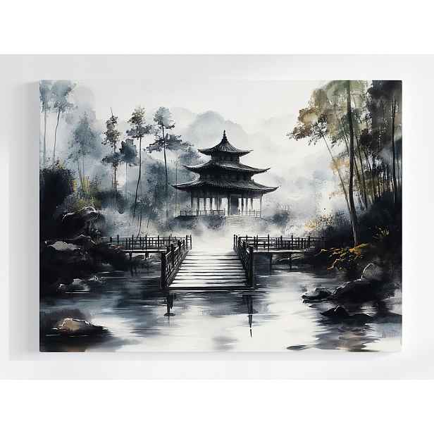Plakát Japonsko Asie Chrám Pagoda Zahrada Mlha 100x75
