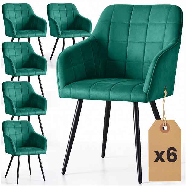 Set 6x jídelní prošívaná židle LARENZA - láhvově zelená / černá
