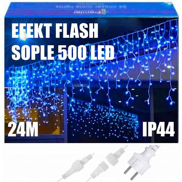 Sople 500 Led Záclona Venkovní Osvětlení IP44 Modrá Studený Flash 24 M