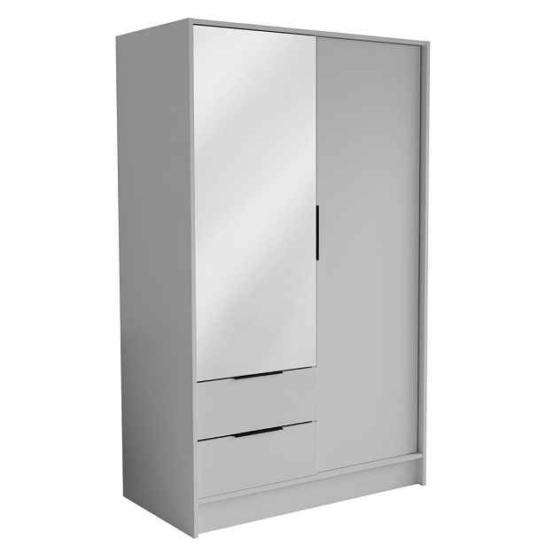 MASSENO ŠATNÍ SKŘÍŇ S OTOČNÝMI DVEŘMI CAVA, 102/200/51 cm moderní 2dveřová se zrcadlem, bílá