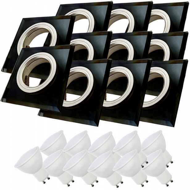 11x Černá Stropní Lampa Halogenová Svítidlo Sklo Led Žárovky 10W