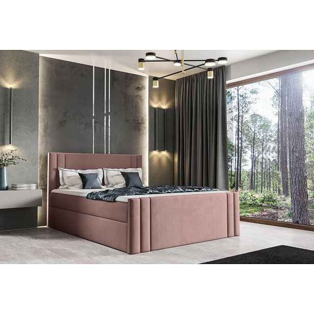 Boxspringová postel CELESTA - 180x200, růžová + topper ZDARMA