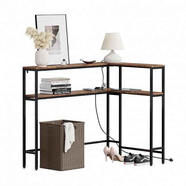SoBuy ROHOVÝ konzolový stolek s úložnou poličkou
