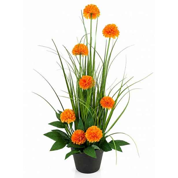 Umělá tráva jiřina kulovitá 71 cm, 8 hlaviček oranžová