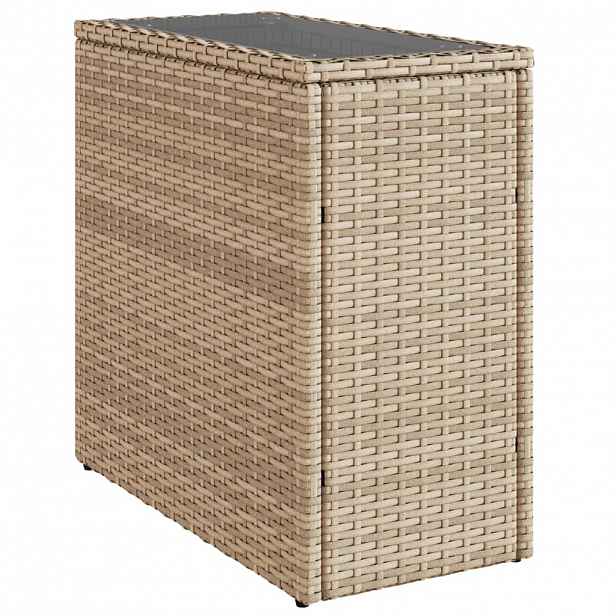 vidaXL Zahradní stolek skleněná deska béžový 58x27,5x55 cm polyratan