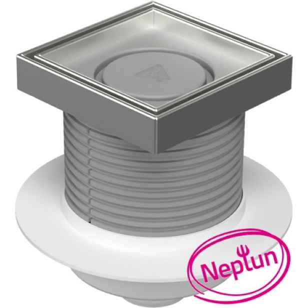Chuděj Podlahová vpust spodní DN50; plovák Neptun; mřížka 125x125 mm nerez CERAMICS (Gule spodní DN50 s nerez mřížkou pro vložení dlažby)