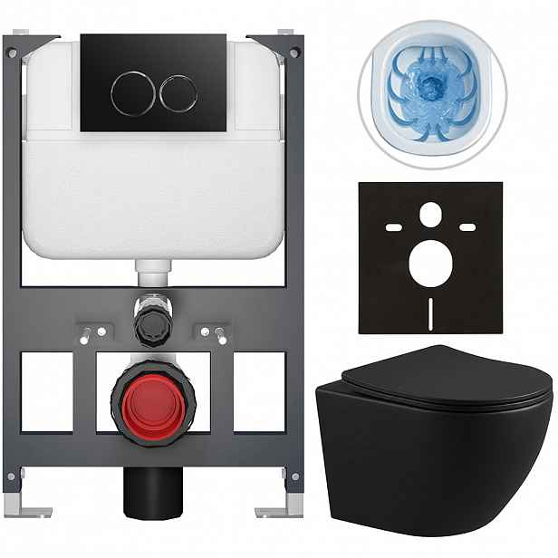 Kompletní WC set Basic/Cesso - černá matná - WC tlačítko Dualo/Černá - závěsné - nízký modul - předstěnová instalace - 49x36 cm - 8050BD86339