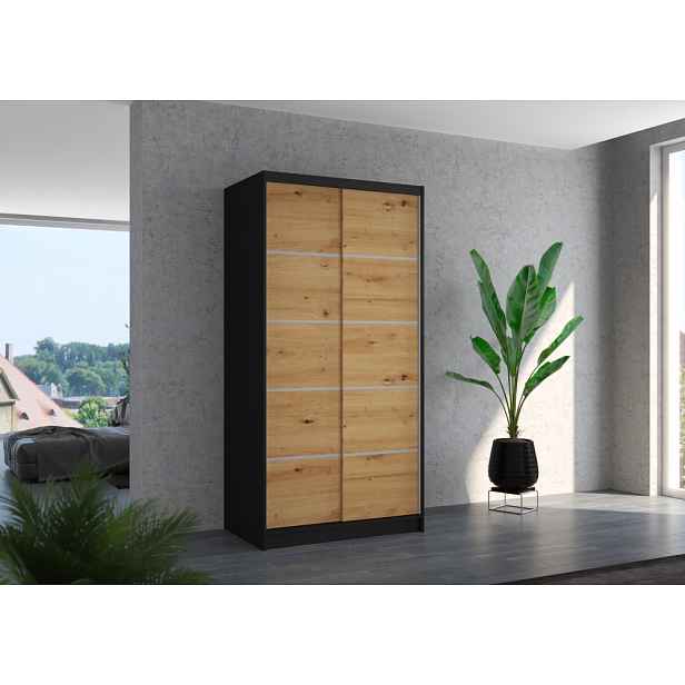 Policová šatní skříň 100 cm BAFRIX - černá / dub artisan