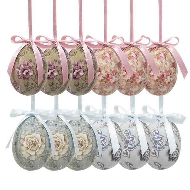 12ks dekorace závěsné vajíčko s květy Spring Egg - Ø 4*5cm Clayre & Eef