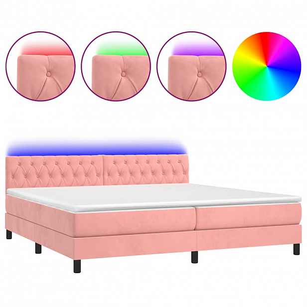 vidaXL Box spring postel s matrací a LED růžová 200x200 cm samet