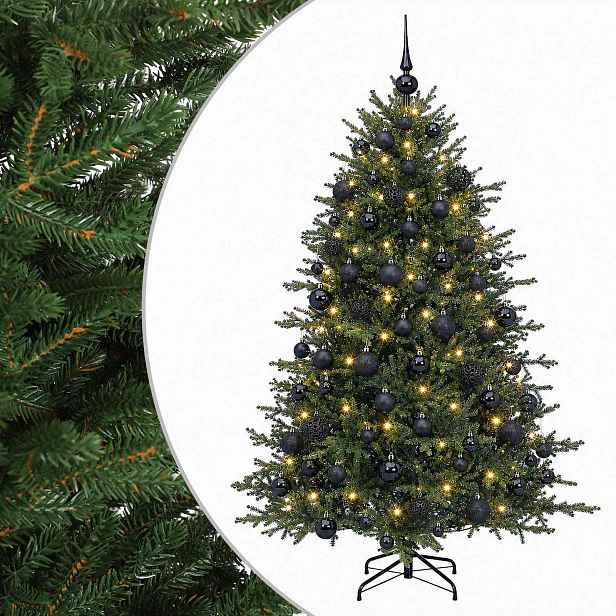 vidaXL Umělý vánoční stromek s vánočními koulemi 210 cm 300 LED