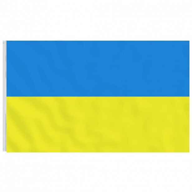 vidaXL Ukrajinská vlajka s mosaznými průchodkami 90 x 150 cm