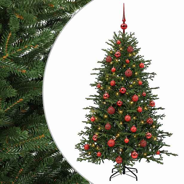 vidaXL Umělý vánoční stromek s vánočními koulemi 150 cm 150 LED