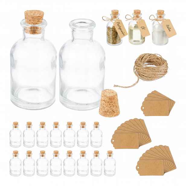 Relaxdays Skleněné lahve 60 Ml se zátkou, 20 ks na koření a dekorace