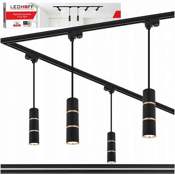 Kolejové osvětlení Szyna 2x 1 m 4x závěsná Led lampa Tuba GU10 černá Zlatá