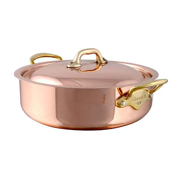 Mauviel Nízký kastrol s poklicí, měď / bronzová ucha, M'Héritage 150 B, 24 cm / 3,0 l 673324