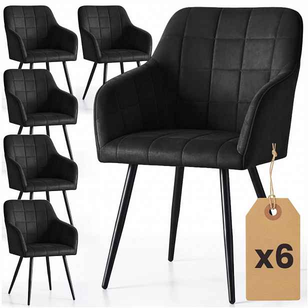 Set 6x jídelní prošívaná židle LARENZA - černá / černá