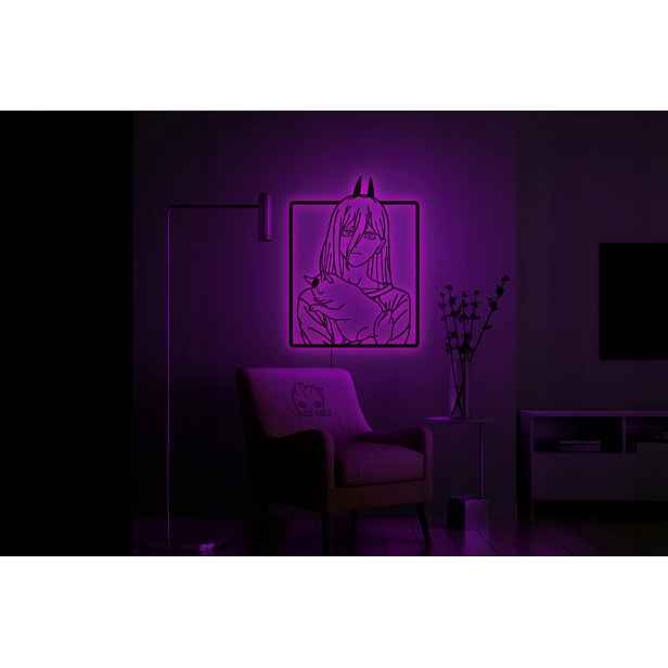 Chainsaw Man Power Dřevěný obraz Anime Dekorace Noční Lampa Led