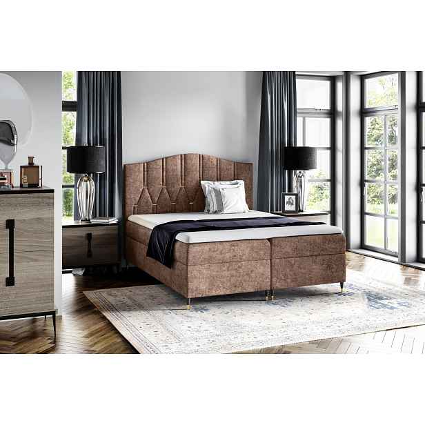 Kontinentální postel OFRI - 200x200, hnědá + topper ZDARMA