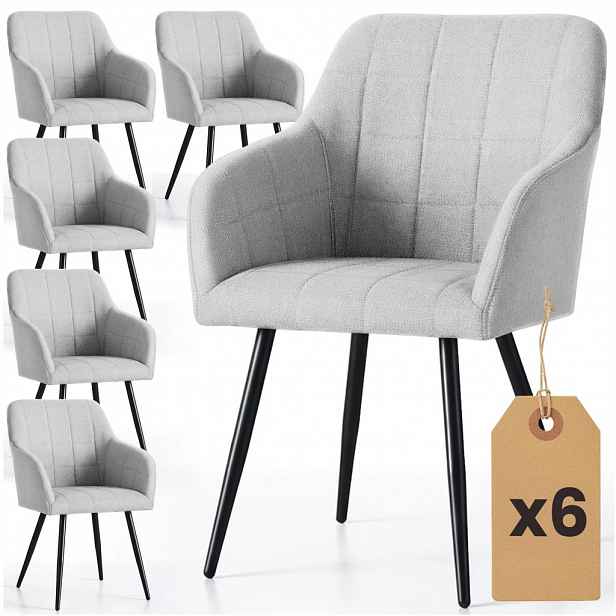 Set 6x jídelní prošívaná židle LARENZA - světle šedá / černá