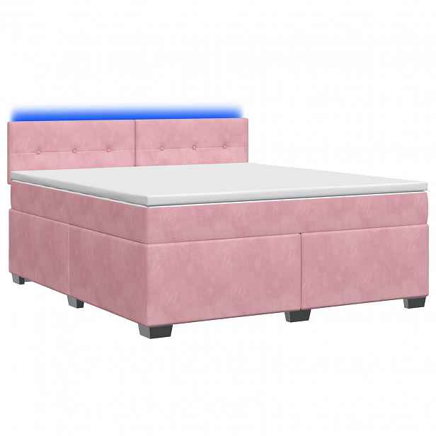 vidaXL Box spring postel s matrací a LED Růžová 160 x 200 cm Samet