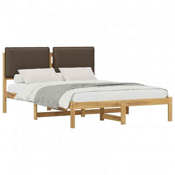 vidaXL Rám postele s čalouněným čelem Bělená a taupe 135 x 190 cm