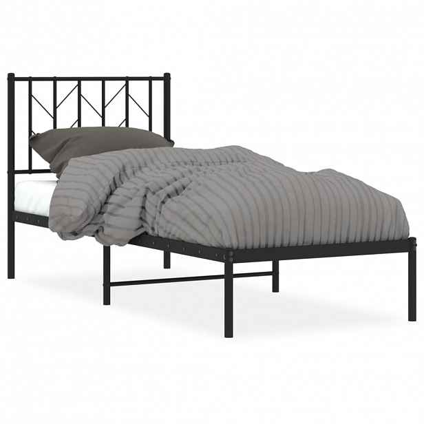 vidaXL Kovový rám postele s čelem černý 75 x 190 cm