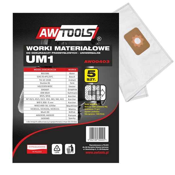 Awtools Sáčky Z Mikrotextilie, sada 5ks UM1, GAS35/VC3011L/VC3510L/VC3511L