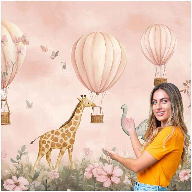Fototapeta Pro Děti Zvířata Louka Balóny Květiny 588x280 DD16F
