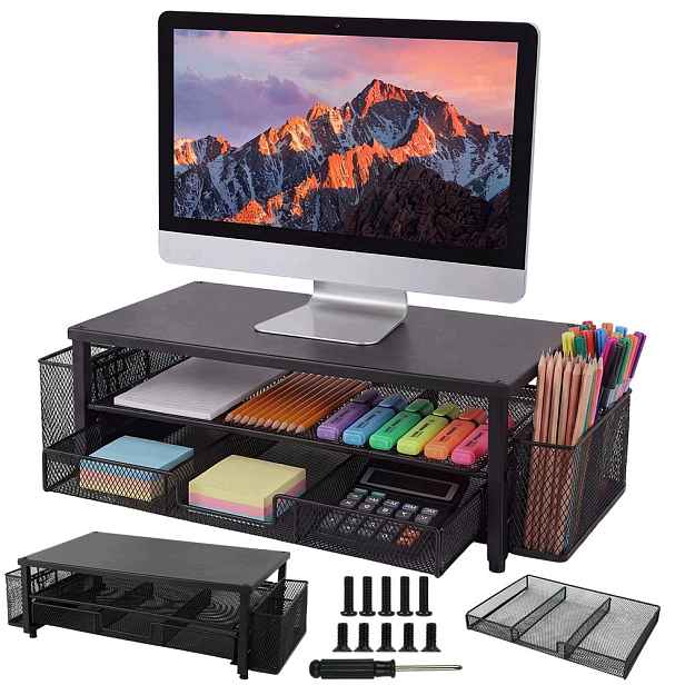 Podstavec pod monitor Dvouvrstvý stojan na notebook se zásuvkou, černý