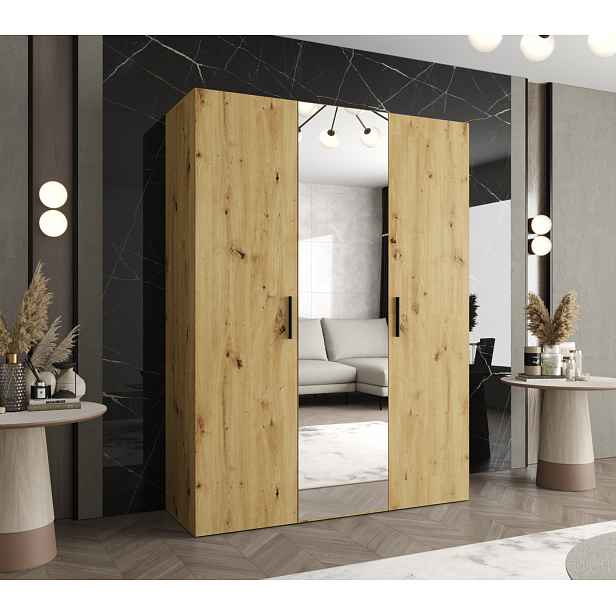 Šatní skříň se zrcadlem HELMA 2 150 cm - dub artisan / černé úchyty