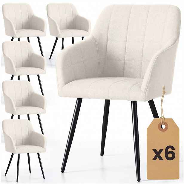 Set 6x jídelní prošívaná židle LARENZA - krémová / černá