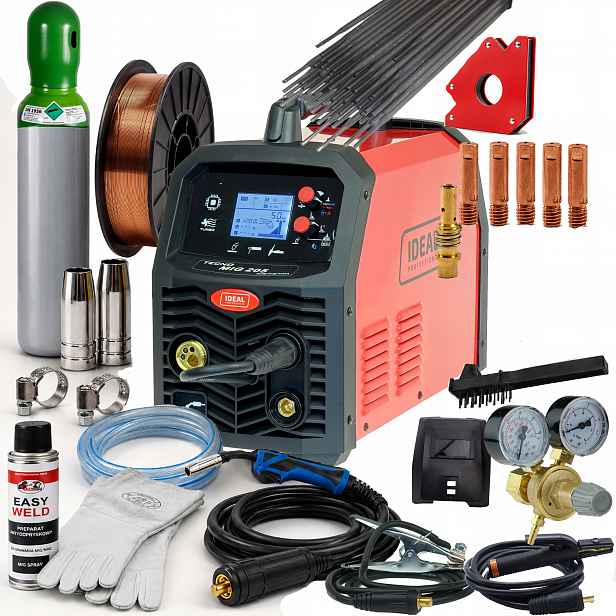 Svařovací stroj Ideal Tecnomig 205 LCD Synergie Mig Mma Tig Flux 200A 230V sada3