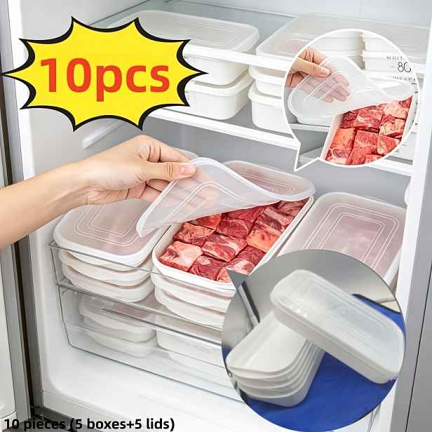 TEMU Sada 10 ks (5 nádob + 5 víček) Opakovaně použitelná sada nádob na uskladnění potravin, Organizér do lednice z potravinářského materiálu, Nádoby