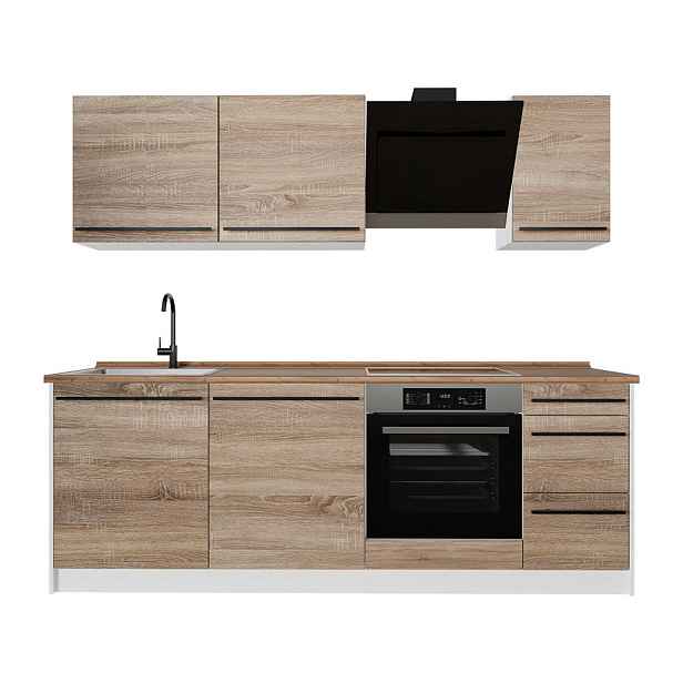 Vicco KUCHYŇSKÝ KOUT R-Line, Sonoma/Bílá, 220 cm bez pracovní desky