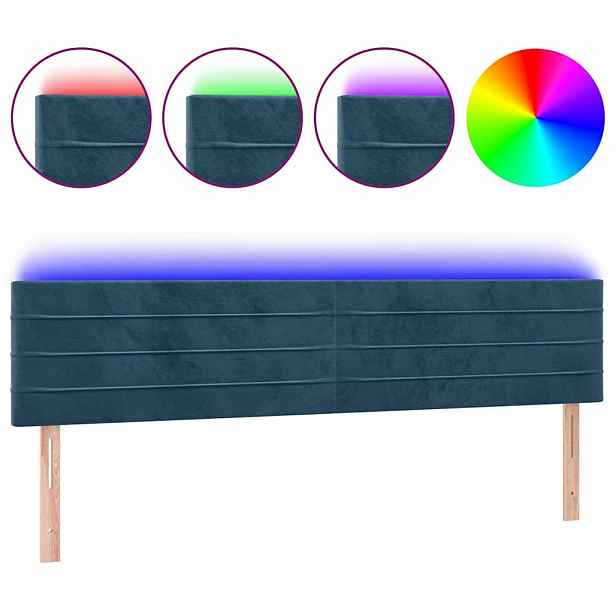 vidaXL Čelo postele s LED tmavě modré 200x5x78/88 cm samet