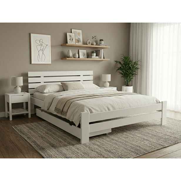 Postel PARIS zvýšená 140 x 200 cm, bílá Rošt: S lamelovým roštem, Matrace: Matrace Coco Maxi 20 cm