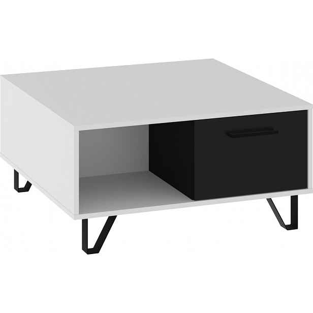 Konferenční stolek PRUDHOE 2D, bílá/černý lesk, 5 let záruka