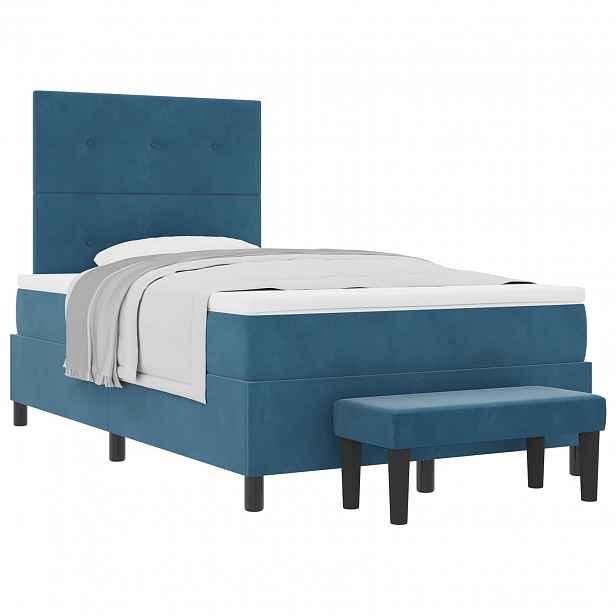 vidaXL Postel s boxspringem s čelo Tmavě moddrá 190 x 120 cm samet
