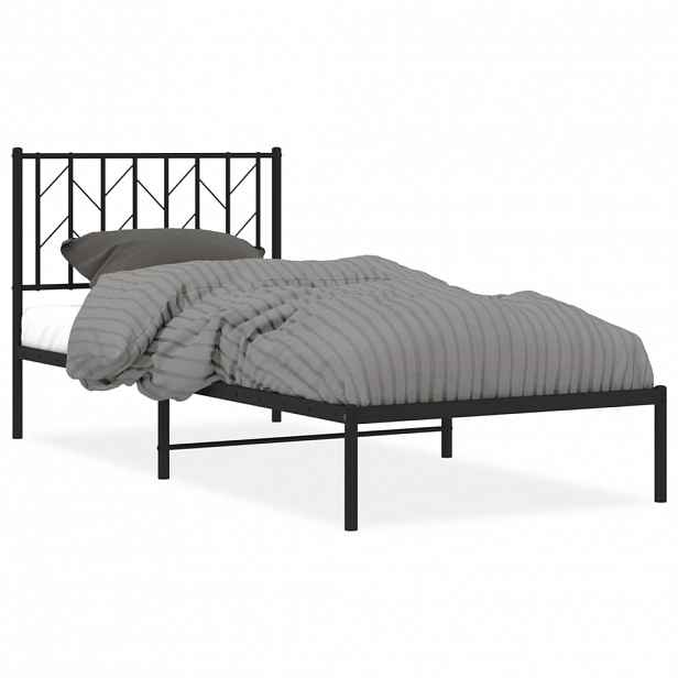 vidaXL Kovový rám postele s čelem černý 90 x 200 cm
