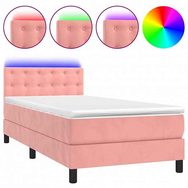 vidaXL Box spring postel s matrací a LED růžová 80 x 200 cm samet