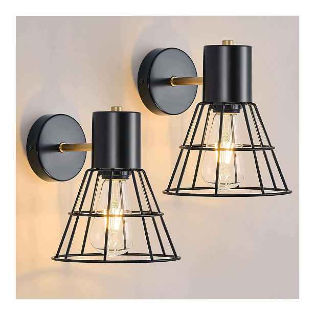 Industriální nástěnná lampa černo-zlatá s zatemněním