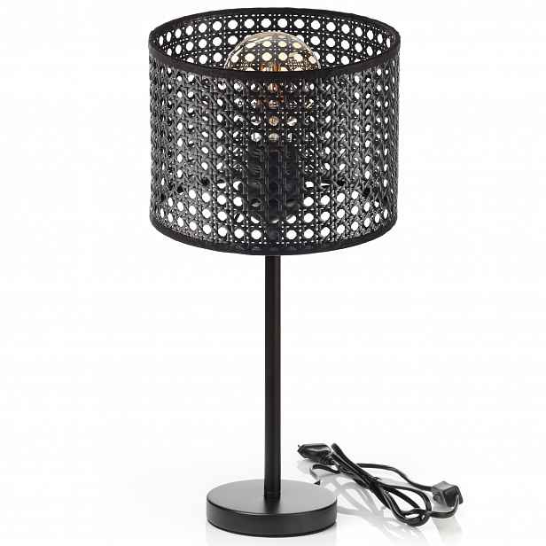 Noční Lampa Stolní Stínítko S Dírkami Ratanová Černá