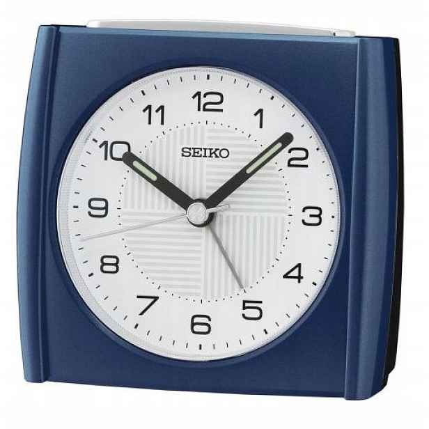 Středně Modrý Čtvercový Budík Seiko QHE205L Alarm Tichý Mechanismus 9 cm