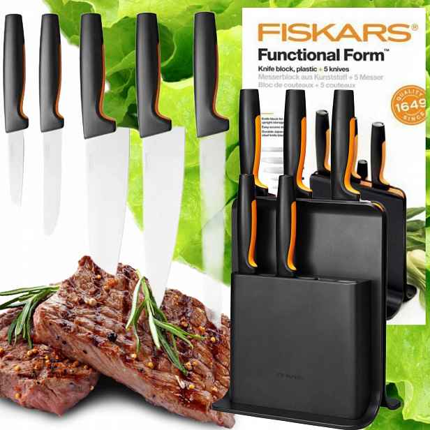Sada 5 Nožů V Bloku Fiskars Sada Nože Kuchyňské Ostré Černé Do Kuchyně